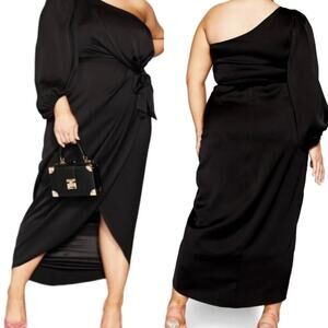 City Chic Women's Plus Size Bria One-Shoulder Black Maxi Dress